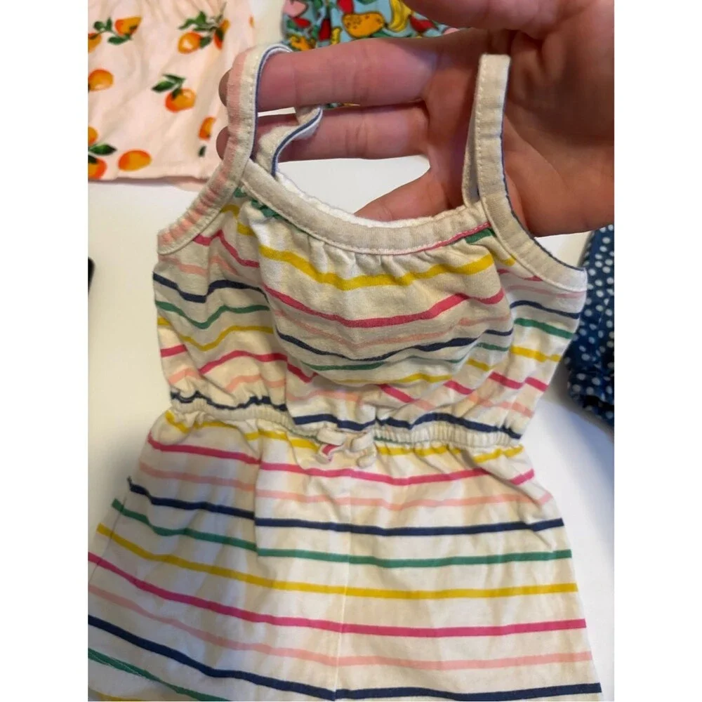 Old Navy Baby Girls Summer Bubdle Multicolor Fruit & Stripe Romper Set 6-12Month